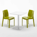 Table carrée 60x60 blanche avec 2 chaises colorées Ice Lemon 