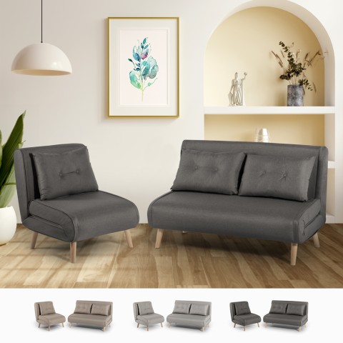 Set stoffen 2-zits slaapbank en opklapbare fauteuil in Scandinavische stijl Sienna Aanbieding