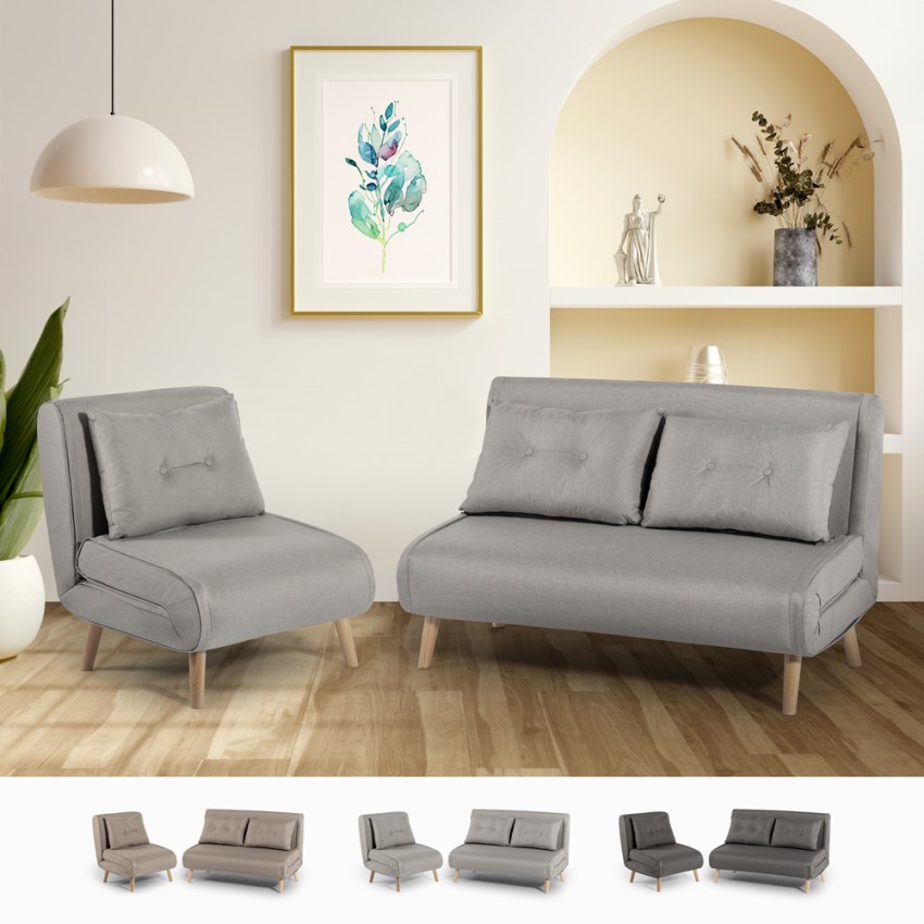 Set stoffen 2-zits slaapbank en opklapbare fauteuil in Scandinavische stijl Sienna Verkoop