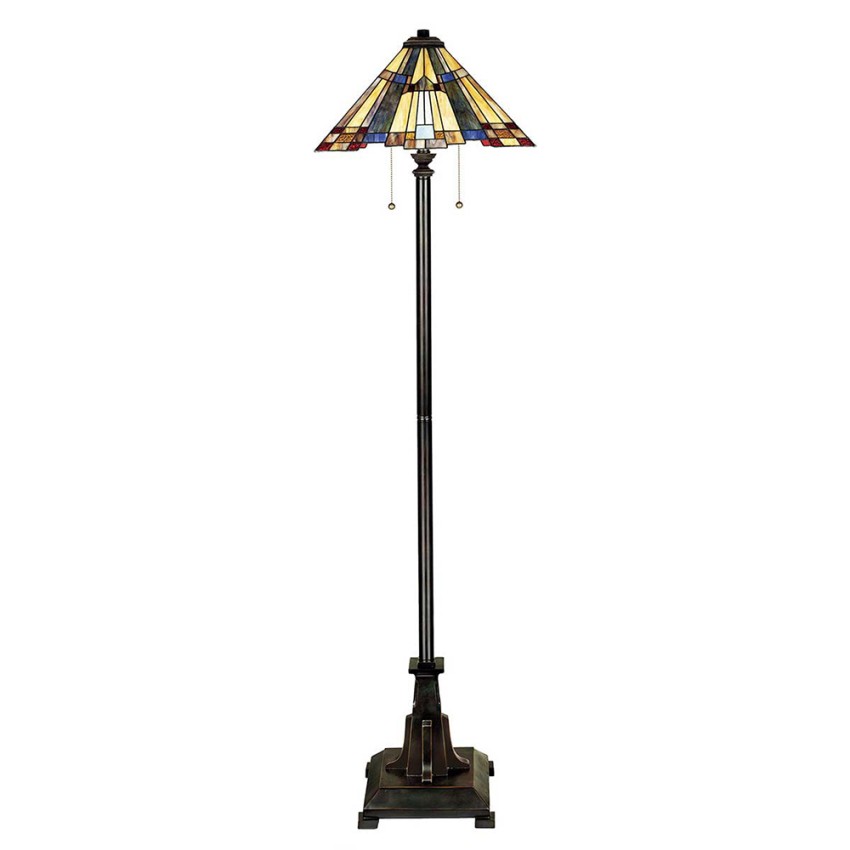 Klassieke staande lamp in Tiffany-stijl met gekleurde Inglenook lampenkap Aanbieding Klassieke staande lamp in Tiffany-stijl met gekleurde Inglenook lampenkap Aanbieding
