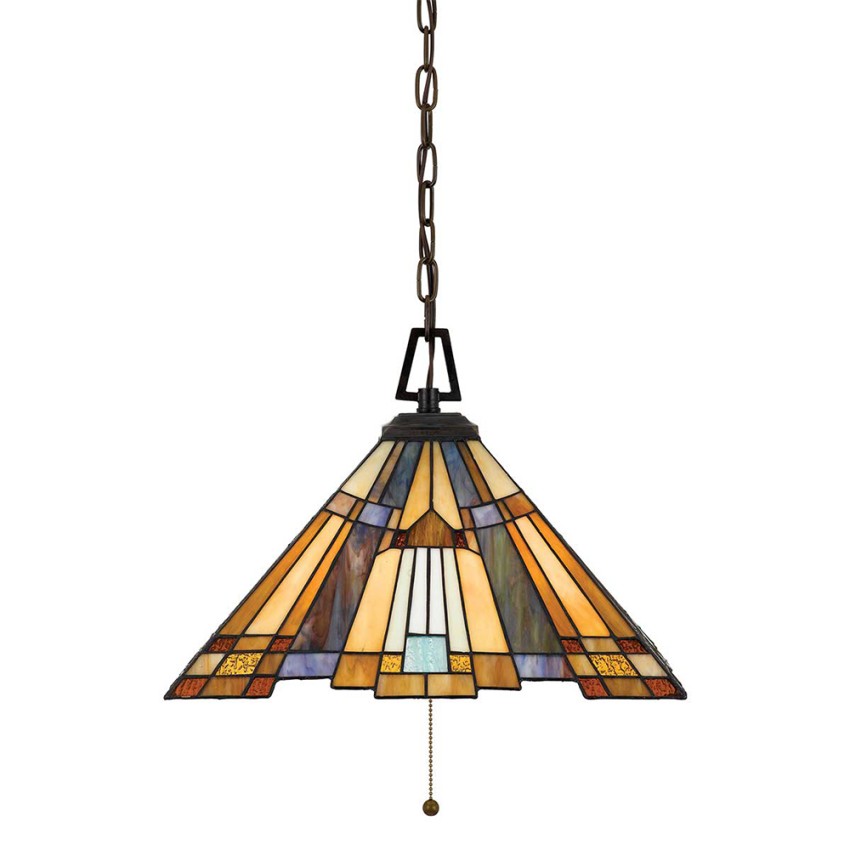 Lustre suspendu Tiffany abat-jour verre coloré 3 lumières Inglenook Promotion Lustre suspendu Tiffany abat-jour verre coloré 3 lumières Inglenook Promotion