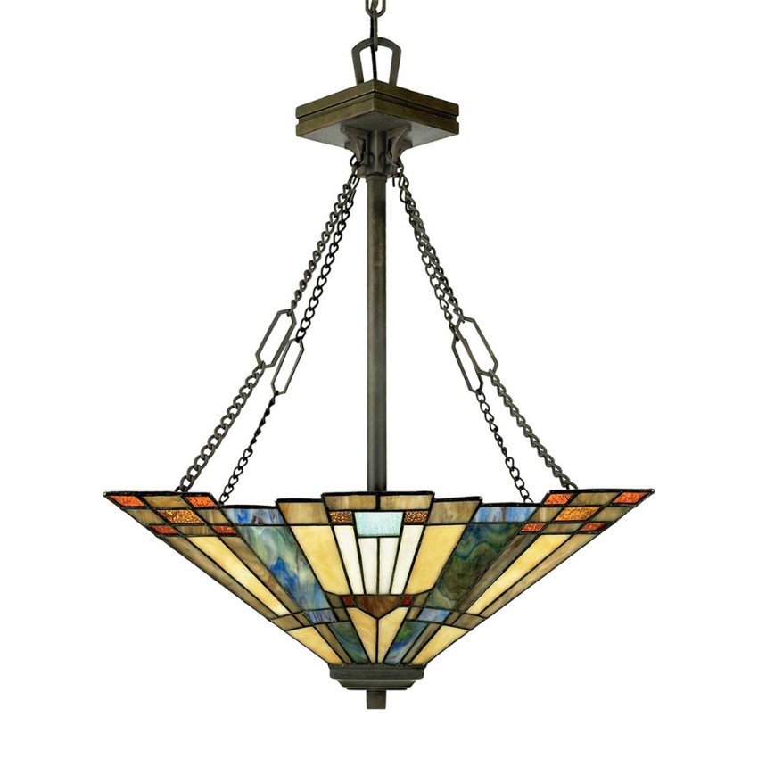 Klassieke Tiffany-stijl kroonluchter, 3-lamps glazen kap Inglenook Aanbieding Klassieke Tiffany-stijl kroonluchter, 3-lamps glazen kap Inglenook Aanbieding