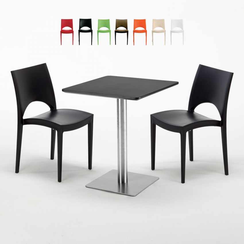 Vierkante tafel 60x60 cm met 2 gekleurde stoelen Paris Pistachio Kortingen