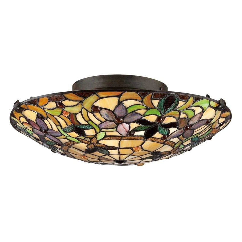 Plafonnier Tiffany lustre abat-jour en verre coloré Kami Promotion