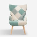 Patchwork fauteuil in Scandinavische stijl in wit, blauw en hout Chapty Aanbod