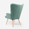 Patchwork fauteuil in Scandinavische stijl in wit, blauw en hout Chapty Korting