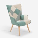 Fauteuil de salon style patchwork scandinave bois blanc et bleu Chapty Vente