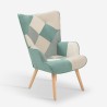 Patchwork fauteuil in Scandinavische stijl in wit, blauw en hout Chapty Verkoop