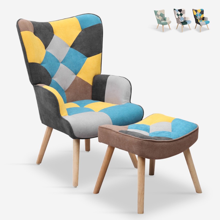 Fauteuil patchwork et repose-pieds style style scandinave Chapty Plus Promotion