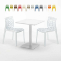 Table carrée 60x60 blanche avec 2 chaises colorées Gruvyer Lemon Remises