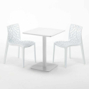 Table carrée 60x60 blanche avec 2 chaises colorées Gruvyer Lemon 