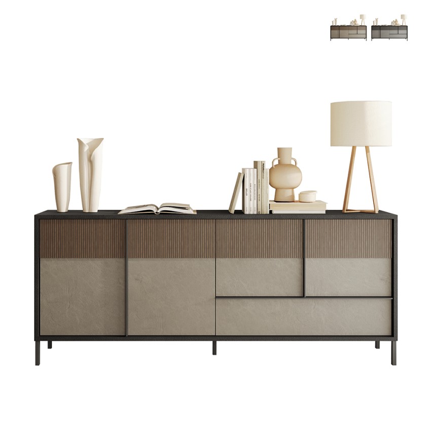 Buffet moderne en bois pour salon 4 portes 1 tiroir 206x40x86cm Adhele Promotion Buffet moderne en bois pour salon 4 portes 1 tiroir 206x40x86cm Adhele Promotion