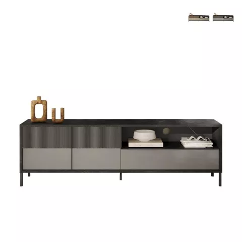 Meuble TV moderne sur pied 205x40x44cm 2 portes tiroir Jahn Promotion