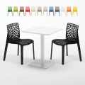 Table carrée 60x60 blanche avec 2 chaises colorées Gruvyer Lemon Promotion
