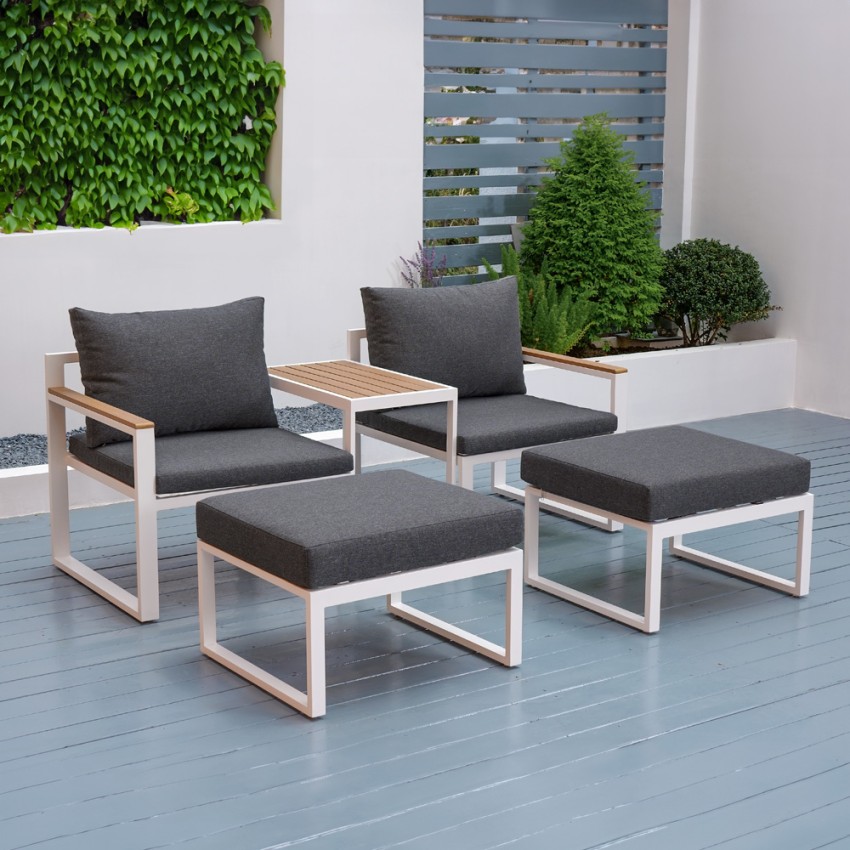 Loungeset met 2 fauteuils, 2 voetenbankjes en bijzettafel Qamal Aanbieding Loungeset met 2 fauteuils, 2 voetenbankjes en bijzettafel Qamal Aanbieding