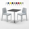 Table carrée 60x60 cm Base Argent E Top Noir Avec 2 Chaises Colorées Ice Pistachio Remises