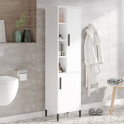 Witte kolomkast badkamerkast met 2 deuren en planken 45x36x184 cm Femmy Aanbieding