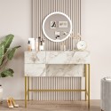 Coiffeuse Table de Maquillage avec miroir et tiroir marbre blanc pieds dorés Helier Remises