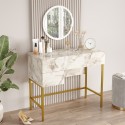 Coiffeuse Table de Maquillage avec miroir et tiroir marbre blanc pieds dorés Helier Offre