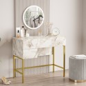 Coiffeuse Table de Maquillage avec miroir et tiroir marbre blanc pieds dorés Helier Promotion