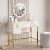 Coiffeuse Table de Maquillage avec miroir et tiroir marbre blanc pieds dorés Helier Promotion
