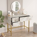 Coiffeuse Table de Maquillage avec miroir et tiroir marbre blanc pieds dorés Helier Réductions