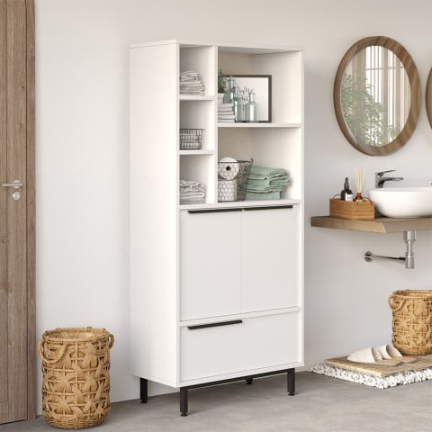 Multifunctionele badkamer- of keukenkast met 3 deuren wit Lester Aanbieding