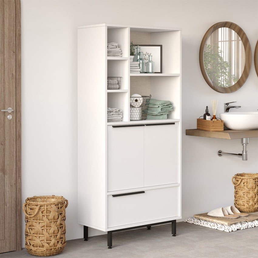 Multifunctionele badkamer- of keukenkast met 3 deuren wit Lester Aanbieding Multifunctionele badkamer- of keukenkast met 3 deuren wit Lester Aanbieding