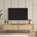 Meuble TV de salon 160x36cm en bois 2 portes effet rotin Bayeaux Offre