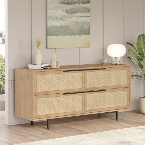 Dressoir in hout met 4 deuren met rotaneffect Dhunnan Aanbieding
