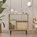 Meuble de rangement 60x26x60 cm en bois 2 étagères effet rotin Opoli Promotion