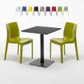 Vierkante salontafel zwart 60x60 cm met stalen onderstel en 2 gekleurde toelen Ice Licorice Aanbieding