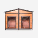 Houten hondenhok voor buiten middelgroot 150x79x110 cm met twee ingangen Oscar Korting