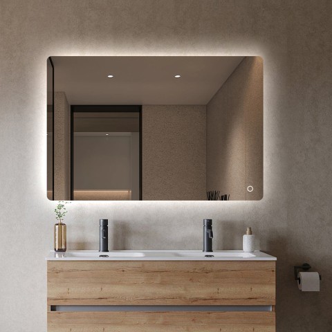 Miroir de salle de bain rétroéclairé lumières led rectangulaire 70x90cm Strokkur L Promotion