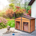 Houten hondenhok voor buiten middelgroot 150x79x110 cm met twee ingangen Oscar Verkoop