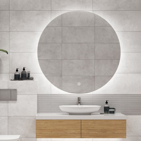 Miroir de salle de bains rond LED 80cm rétroéclairé Rotorua XL Promotion