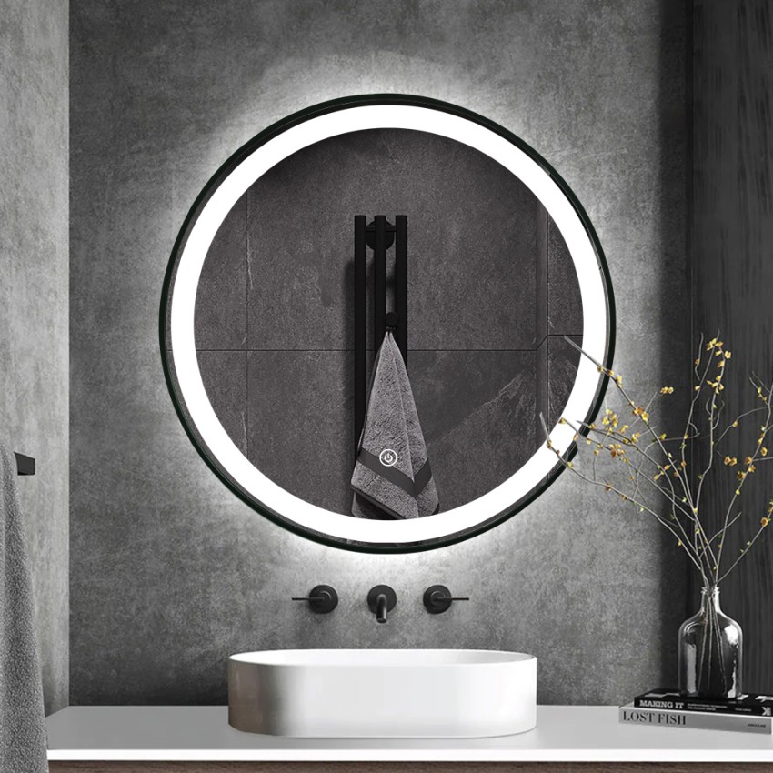 Ronde badkamerspiegel met LED-verlichting 60 cm en zwarte rand Smidmur M Aanbieding Ronde badkamerspiegel met LED-verlichting 60 cm en zwarte rand Smidmur M Aanbieding