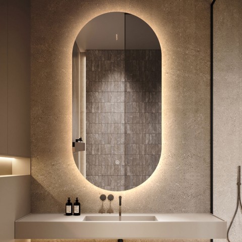 Miroir de salle de bain ovale LED 50x100cm design rétroéclairé Konughs L Promotion