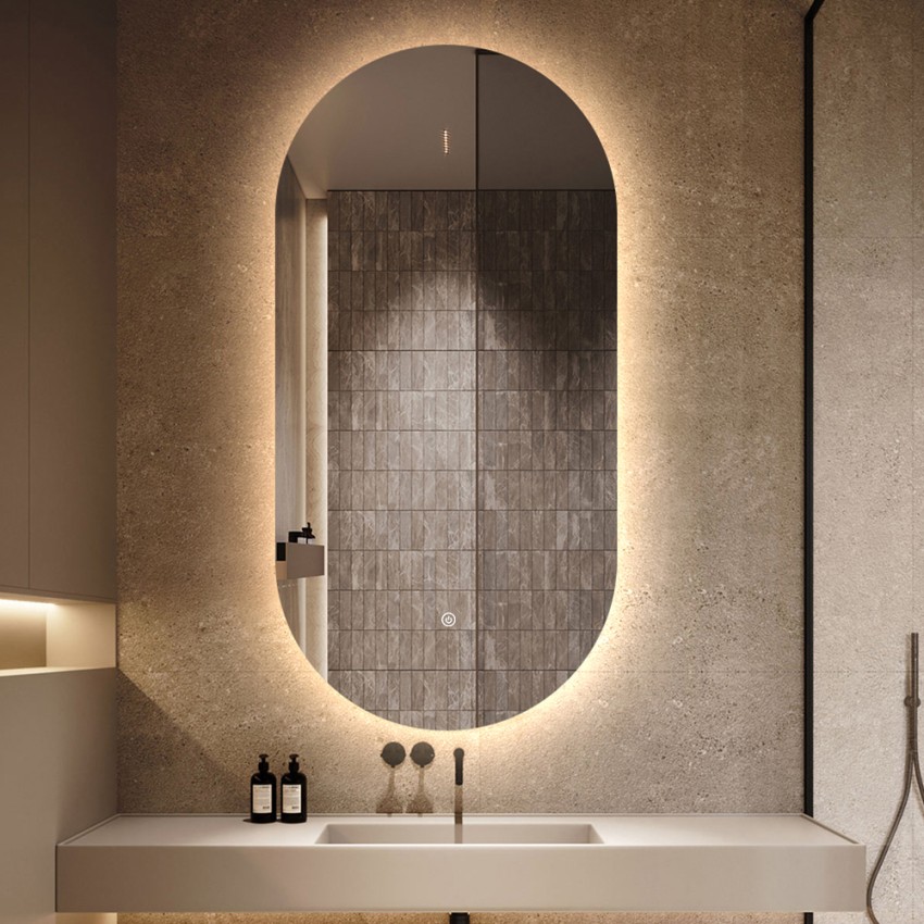 Ovale led badkamerspiegel 50x100cm achtergrondverlicht design Konughs L Aanbieding Ovale led badkamerspiegel 50x100cm achtergrondverlicht design Konughs L Aanbieding