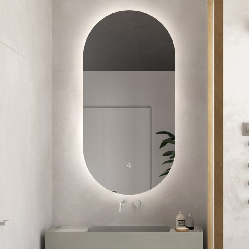 Ovale spiegel badkamer met achtergrondverlichting led 60x100cm modern Konughs XL Aanbieding Ovale spiegel badkamer met achtergrondverlichting led 60x100cm modern Konughs XL Aanbieding