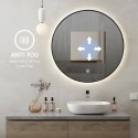 Miroir de salle de bain LED rond 70cm rétroéclairé cadre noir Laugarv L Remises