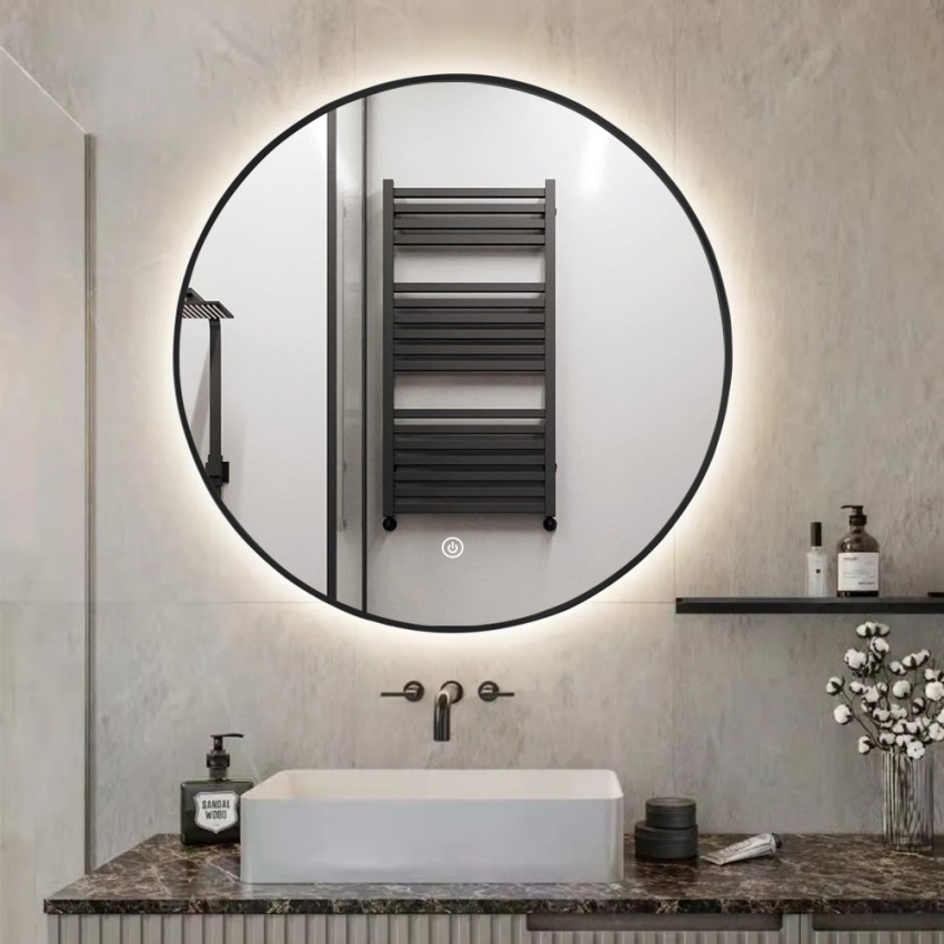 Miroir de salle de bain LED rond 80cm cadre rétroéclairé Laugarv XL Promotion Miroir de salle de bain LED rond 80cm cadre rétroéclairé Laugarv XL Promotion