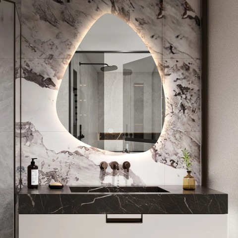 Miroir de salle de bain rétroéclairé 60x80cm led design en forme de goutte Vmidur L Promotion