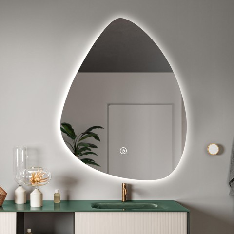 Miroir de salle de bain rétroéclairé led design en forme de goutte 70x90cm Vmidur XL Promotion