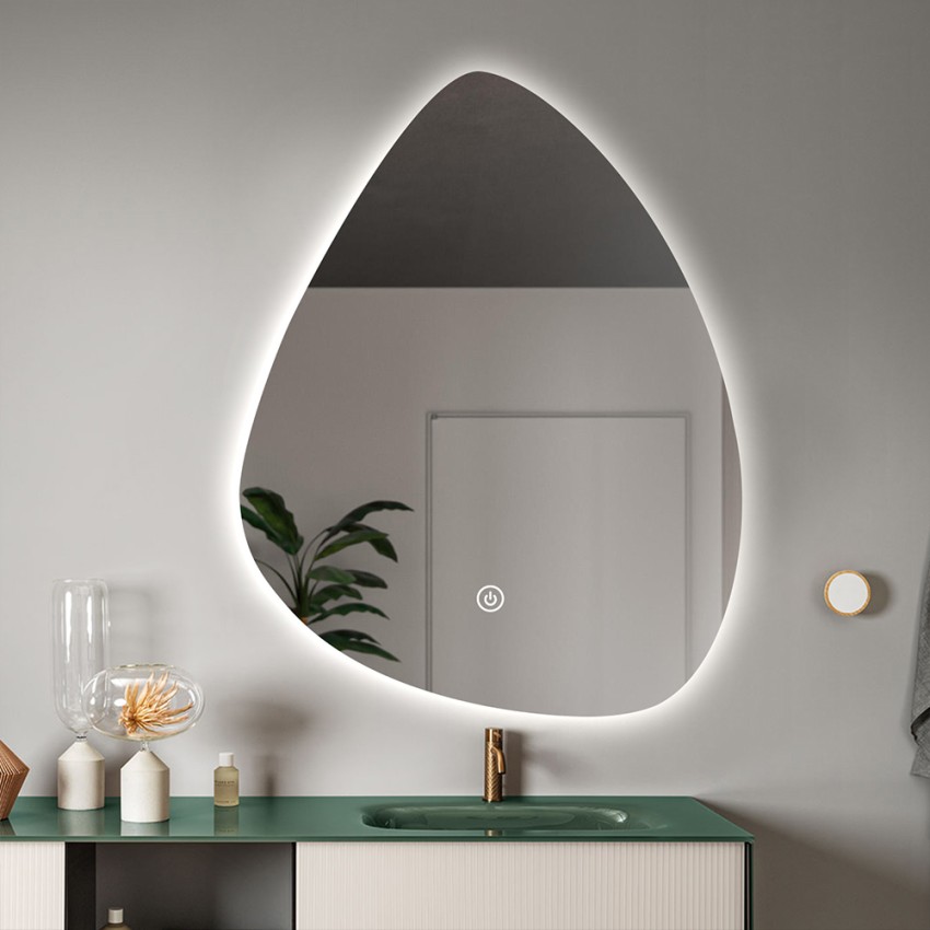 Led design toiletspiegel met achterverlichting druppelvormig 70x90cm Vmidur XL Aanbieding Led design toiletspiegel met achterverlichting druppelvormig 70x90cm Vmidur XL Aanbieding
