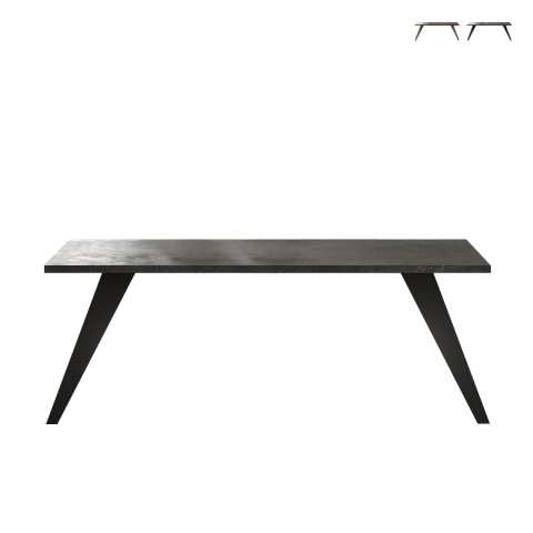 Table à manger en bois 210x90cm moderne cuisine pieds en fer Anuk Promotion