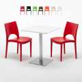 Table carrée 60x60 plateau blanc avec 2 chaises colorées Paris Hazelnut Promotion