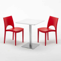 Vierkante tafel 60x60 cm zwarte poot en wit blad met 2 gekleurde stoelen Paris Hazelnut Model