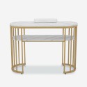 Table manucure effet marbre blanc métal doré 110x45x80cm Monika Offre
