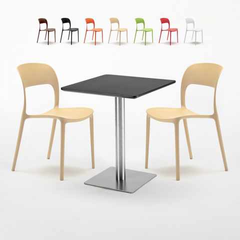 Table basse carrée 60X60 acier noire et 2 chaises Restaurant Pistachio Vente